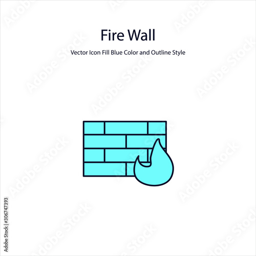 Fire Wall Vector Icon Fill Blue Color and Outline Style