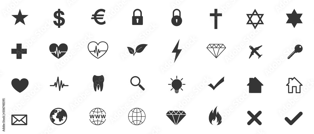Set of various black icons. Set of various black icons.