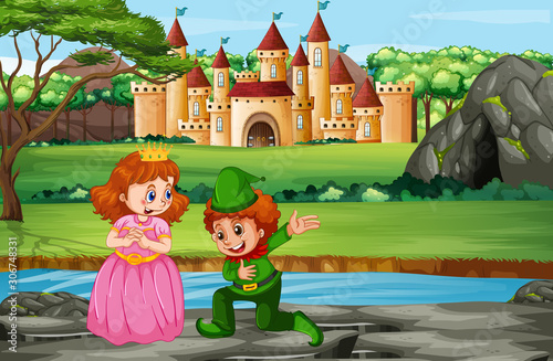 Scene with prince and princess at the castle