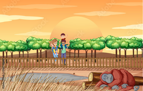 Scene with family visiting the zoo