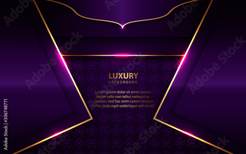 Abstract blue purple paper overlapping layers background a combination with golden texture line decoration. Luxury and premium concept vector design template for use element modern cover, banner, card