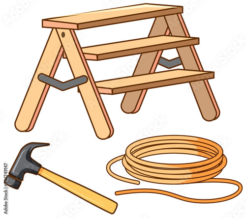 Set of ladder and hammer