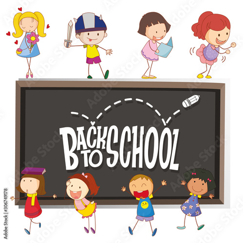 Back to school template with children