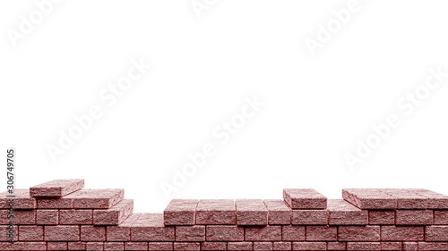 red brick and wall on isolated white background. wallpaper  white empty space