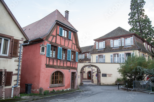 RIBEAUVILLE, FRANCE - OCTOBER 10, 2014: Quiet small Alsace town Ribeauville with frame houses