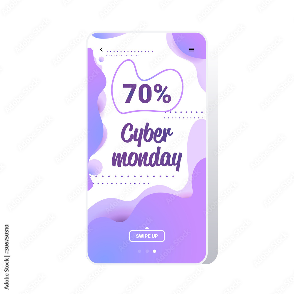 big sale cyber monday liquid color sticker special offer holiday shopping concept smartphone screen online mobile app advertising campaign fluid gradient banner vector illustration