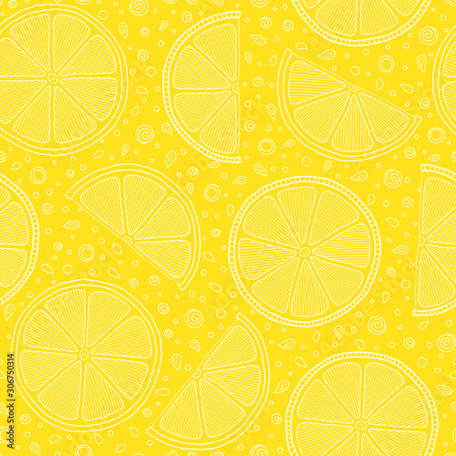Fresh lemons  hand drawn on a yellow background .