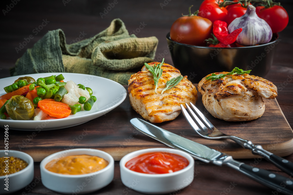 Fried chicken fillet and boiled vegetables Fried chicken fillet and boiled vegetables