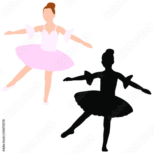  isolated, silhouette of a little ballerina girl