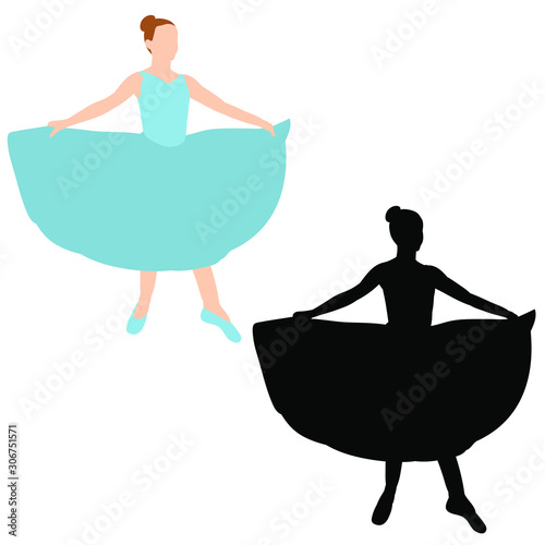  isolated, silhouette of a dancing girl on a white background