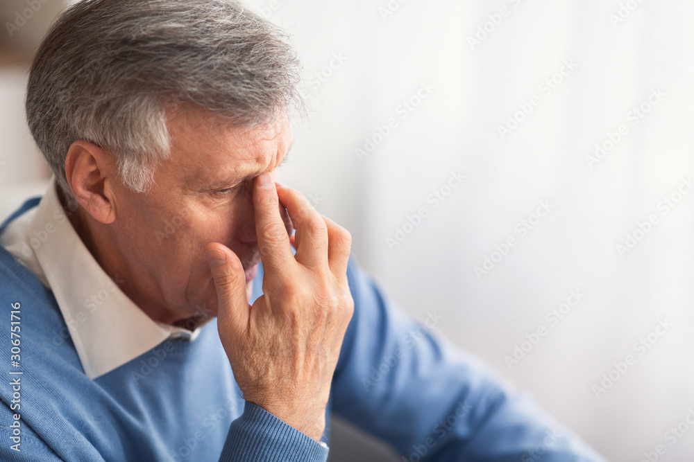 Desperate Elderly Man Thinking Sitting On Couch At Home Desperate Elderly Man Thinking Sitting On Couch At Home