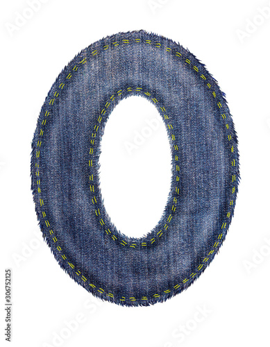 Denim letters and numbers of English alphabet. Isolated objects on white background