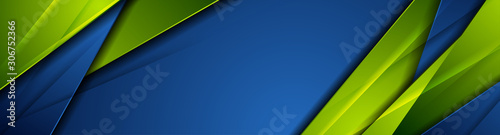 High contrast blue and green glossy stripes. Abstract tech graphic banner design. Vector corporate background