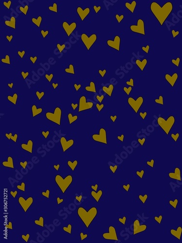   Seamless pattern of yellow hearts on a blue background for printing on wrapping paper, cards, scrapbooking, wallpaper, packaging.
