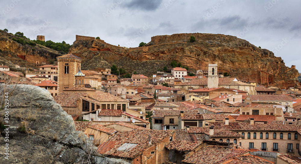 Tower, church and roofs in the antique city of Daroca