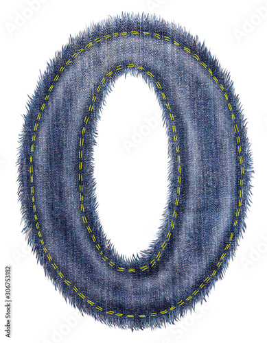 denim letters and numbers of English alphabet. Isolated objects on white background