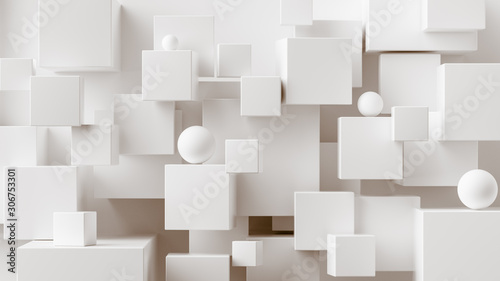 Fototapeta Naklejka Na Ścianę i Meble -  Abstract geometric background. Overlapping white 3d squares. 3d rendering cubic minimal composition for corporate design template.