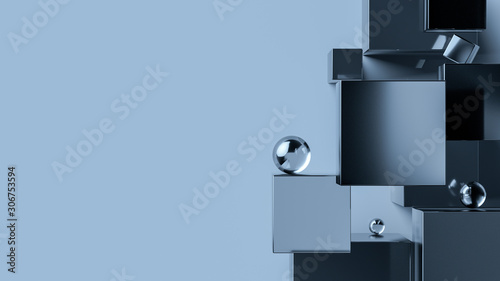 Fototapeta Naklejka Na Ścianę i Meble -  Glass and metal cubes and spheres abstract geometric background. 3d rendering minimal composition