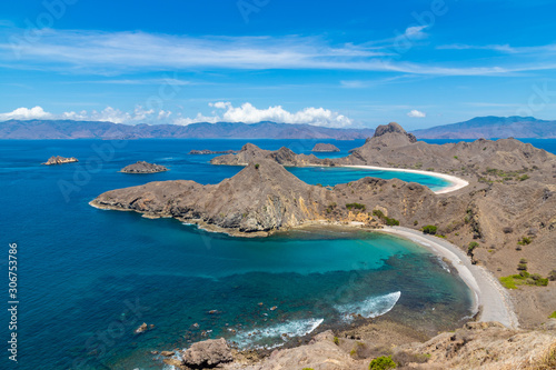 Left side coast from top view of Padar Island. Komodo National Park, Labuan Bajo, Flores, Indonesia