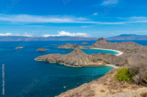 Left side coast from top view of Padar Island. Komodo National Park, Labuan Bajo, Flores, Indonesia