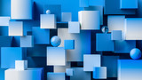 Chaotic overlapping cubes with copy space. Blue abstract geometric background. 3d rendering cubic minimal composition design template.