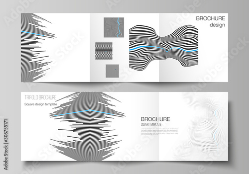 The minimal vector editable layout of square format covers design templates for trifold brochure, flyer, magazine. Abstract big data visualization concept backgrounds with lines and cubes.