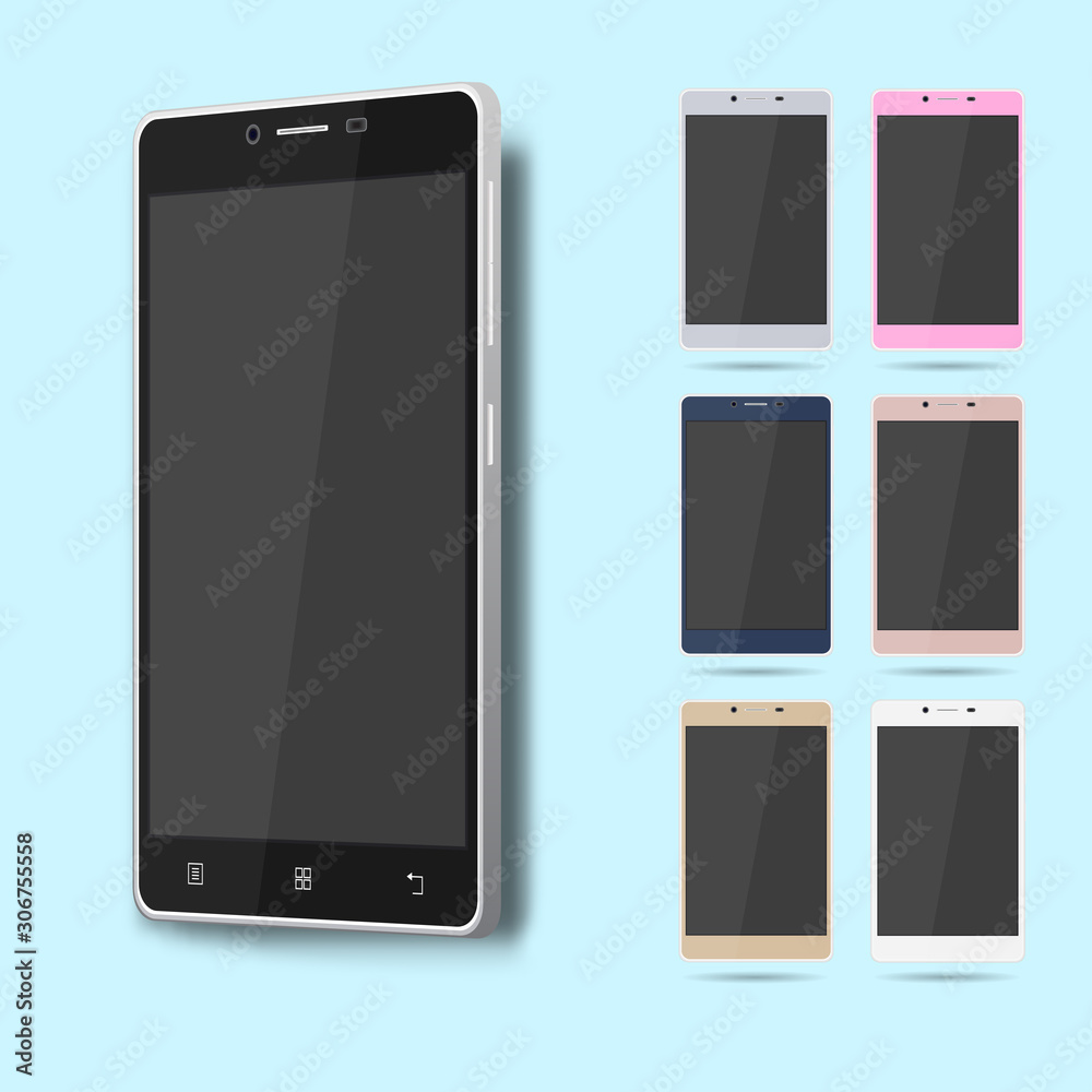 Cell phone. Collection of multicolored smartphones. Cell phone. Collection of multicolored smartphones.