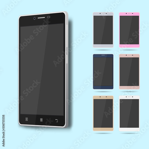 Cell phone. Collection of multicolored smartphones.