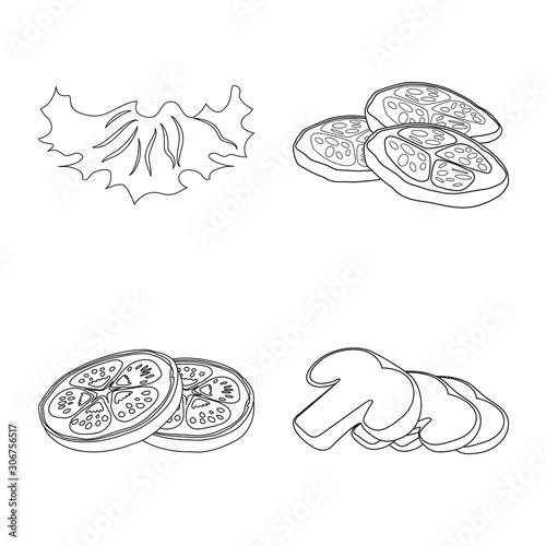 Vector design of burger and sandwich symbol. Collection of burger and slice vector icon for stock.