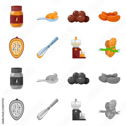 Isolated object of natural and seed sign. Set of natural and groundnut stock vector illustration.