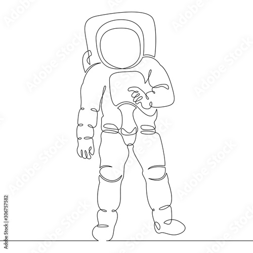 Continuous single drawn one line astronaut, astronaut in space