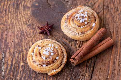 closeup of swedish kanelbullar with sugar photo