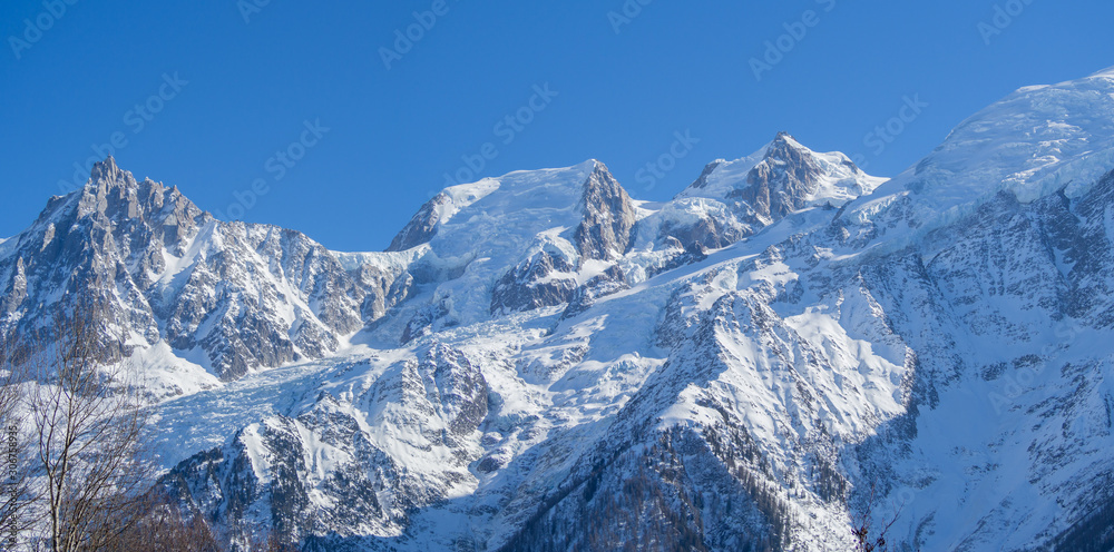 Amazing landscape at the perennial glaciers of the Mont Blanc on the French side