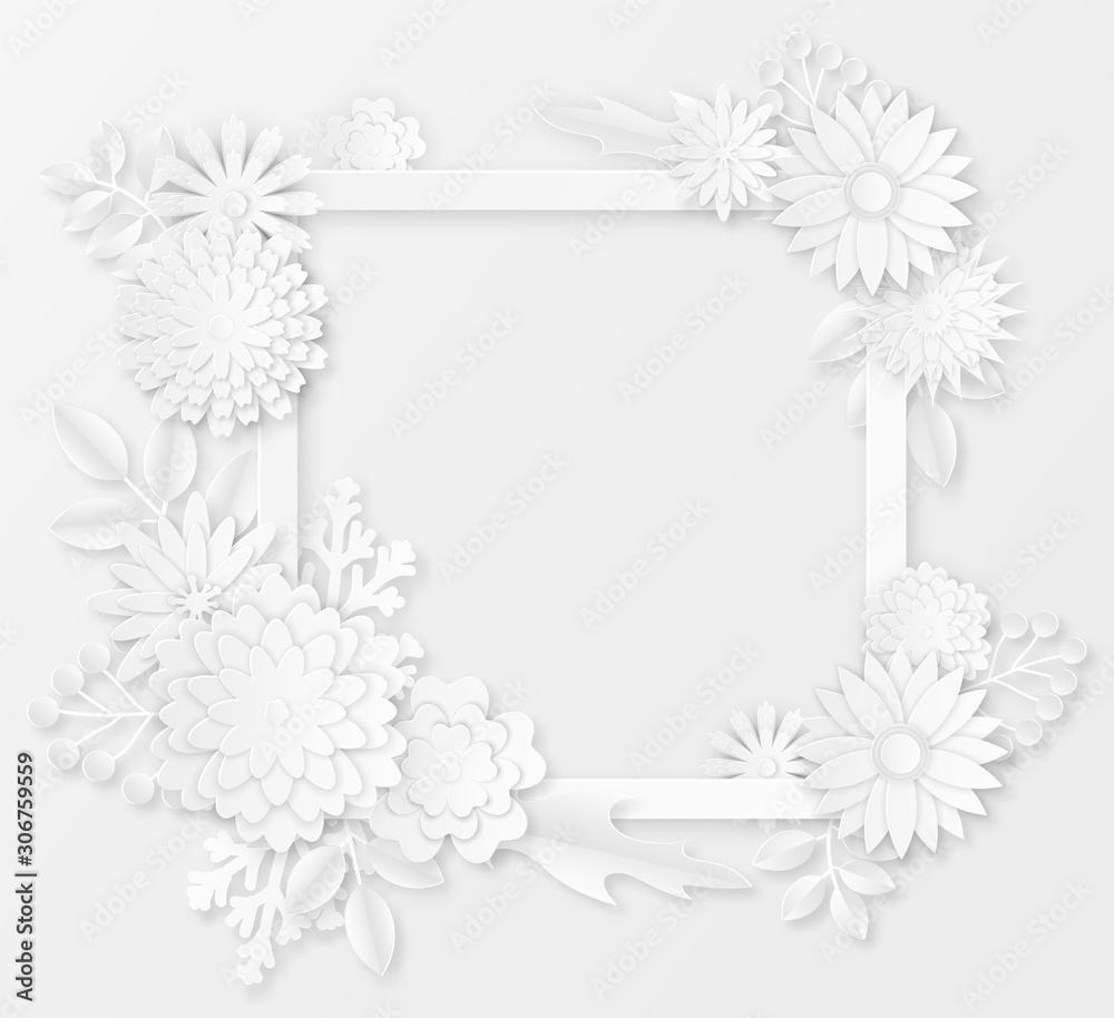 Paper flowers. White paper origami flowers creative composition bouquet, petals sakura ornament handmade, wedding floral template vector set Paper flowers. White paper origami flowers creative composition bouquet, petals sakura ornament handmade, wedding floral template vector set
