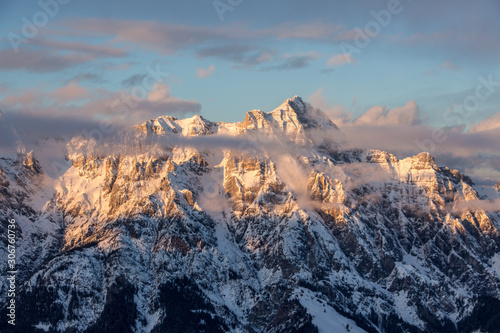 Mountain portrait Birnhorn Saalbach sunset clouds perfect blue sky light