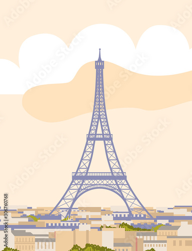 Paris vector illustration. cute picture with The Eiffel Tower.