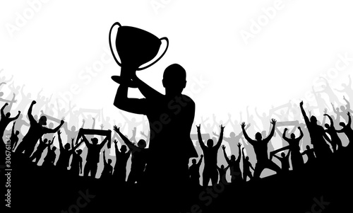 Happy champion with Cup and fans