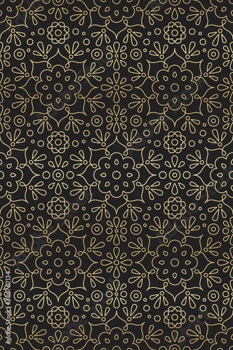 Arabic and indian seamless pattern with mandala, flower and lotus ornament in Oriental motifs golden gradient on black background