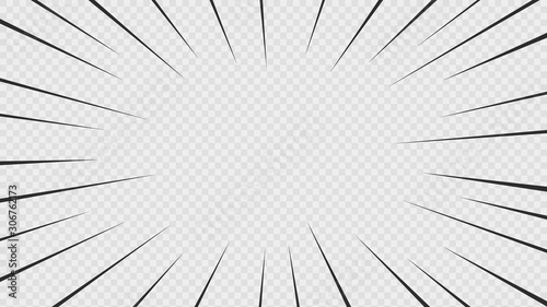 Background of comic book action lines. Speed lines Manga frame isolated on transparent background. Vector graphic design
