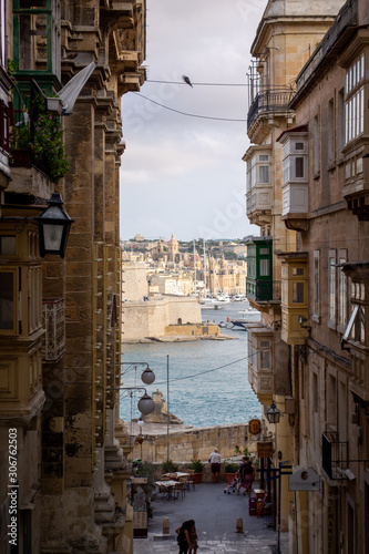 View at the three cities from a street from Valetta Malta
