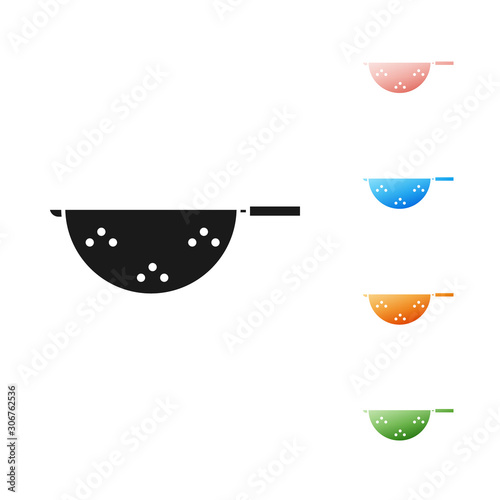 Black Kitchen colander icon isolated on white background. Cooking utensil. Cutlery sign. Set icons colorful. Vector Illustration