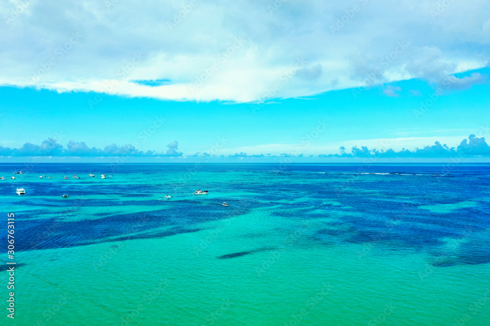 aerial view of sea and blue sky, caribbean sea