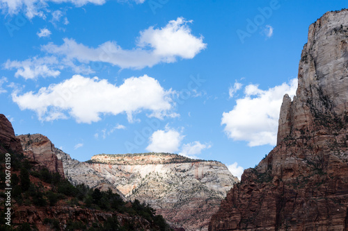 Blue sky and white clouds over Zion Canyon - Zion National Park, Utah, USA