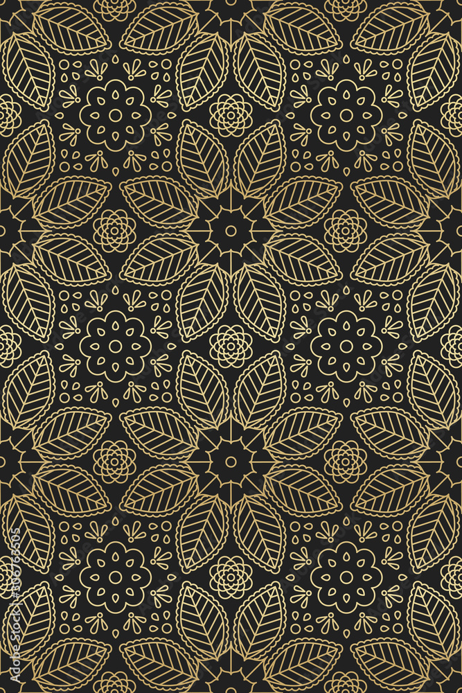 Floral and leaf seamless pattern in Oriental motifs