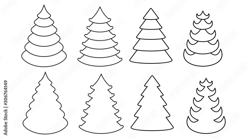 Christmas tree vector icons set. Flat cartoon illustration Christmas tree vector icons set. Flat cartoon illustration