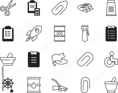 clip vector icon set such as: beef, piggy, future, spiderweb, ship, seat, rib, scissor, handicapped, planet, farm, mowing, clipper, reserve, helloween, notebook, hairstyle, page, chicken, paper-clip