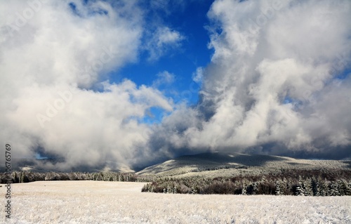fabulous clouds above the mountain in winter