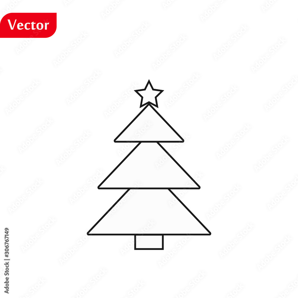 Line christmas tree icon, vector flat design symbol isolated on white background. eps10