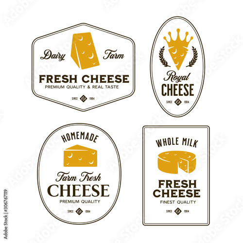 Cheese labels set. Vector vintage illustration.