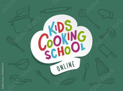 Kids cooking school banner. Vector illustration.